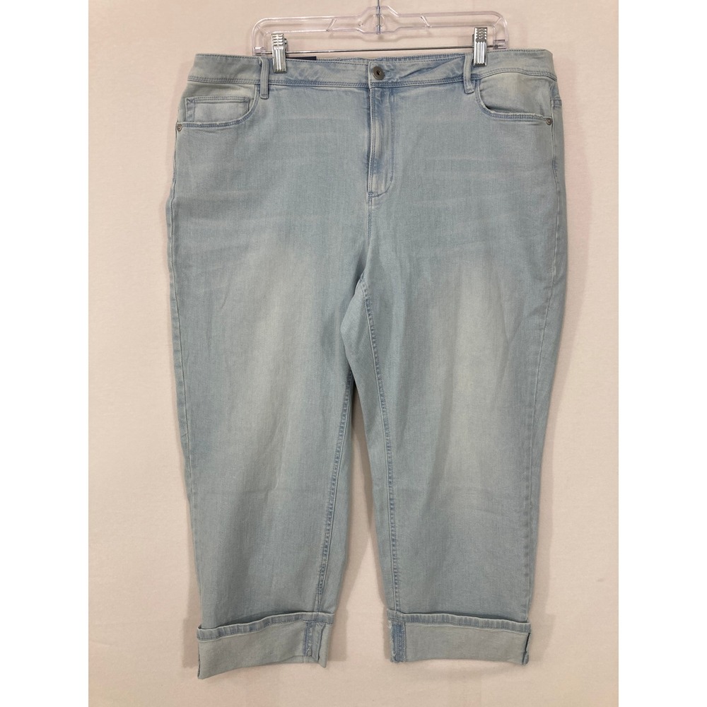 New J. Jill Denim Cropped Jeans size 20 High Rise Barely Blue Wash Cuffed Hem